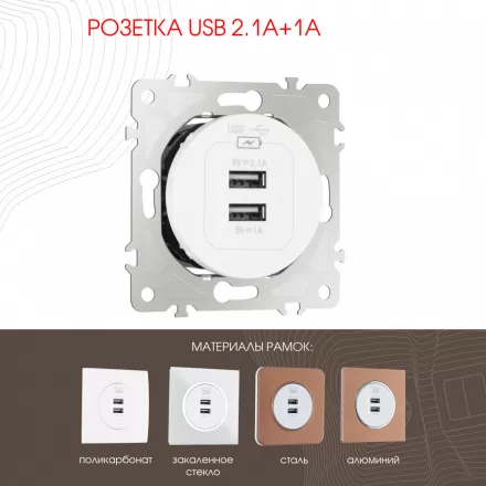 Розетка USB 2.1А+1А 202.46-1.white