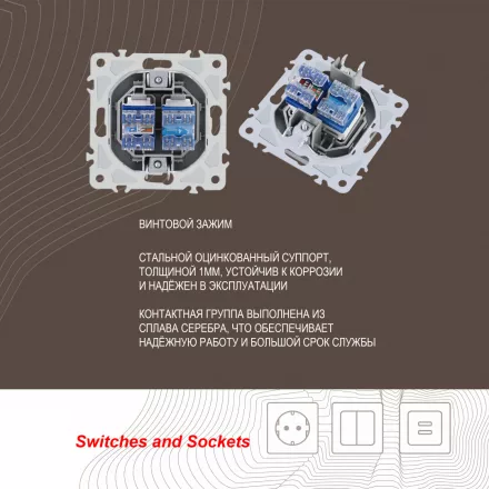 Розетка телефонная RJ11 + компьютерная RJ45 206.44-1.silver