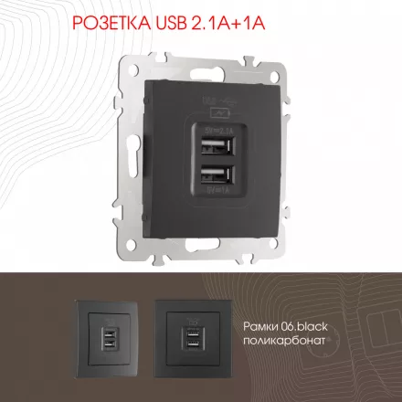 Розетка USB 2.1А+1А 206.46-1.black