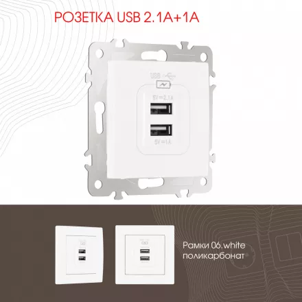 Розетка USB 2.1А+1А 206.46-1.white