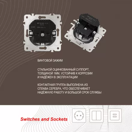 Розетка с заземлением, шторками + 2 USB, 16A 250V, USB DC 5V 2.1A 206.47-1.silver